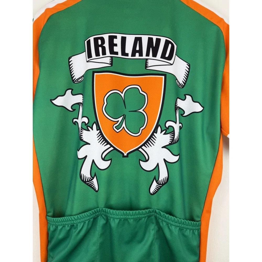 Ireland Shamrock Crest Cycling Jersey Men's Size L Green/Orange Performance Bike